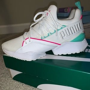 Summer vibes! Pink and teal Pumas. Light and comfy, worn twice!